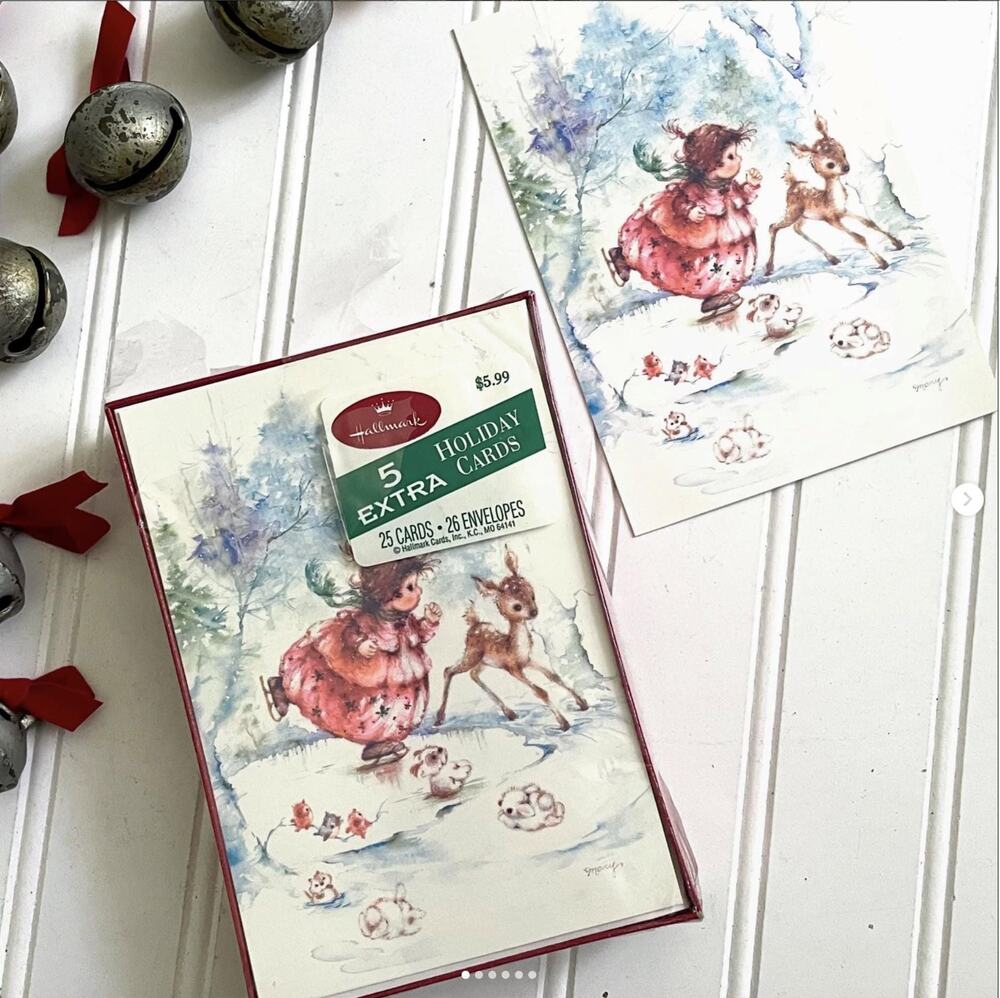 Vintage Hallmark Folding Christmas Cards Illustrated Mary Hamilton Box x25 NOS